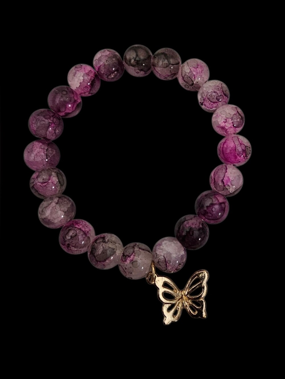 Gold Butterfly Charm Purple Bead Stretch Bracelet - NWOT - Picture 3 of 4